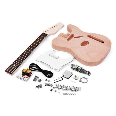 Muslady Unfinished Electric Guitar DIY Kit TL Tele Style Mahogany Body Maple Wood Neck Rosewood (Best Wood For Guitar Body)