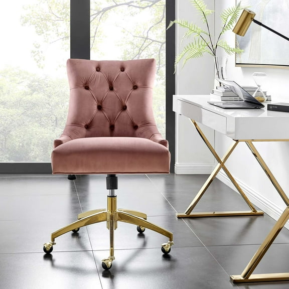 Modway Regent Tufted Performance Velvet Office Chair in Gold Dusty Rose