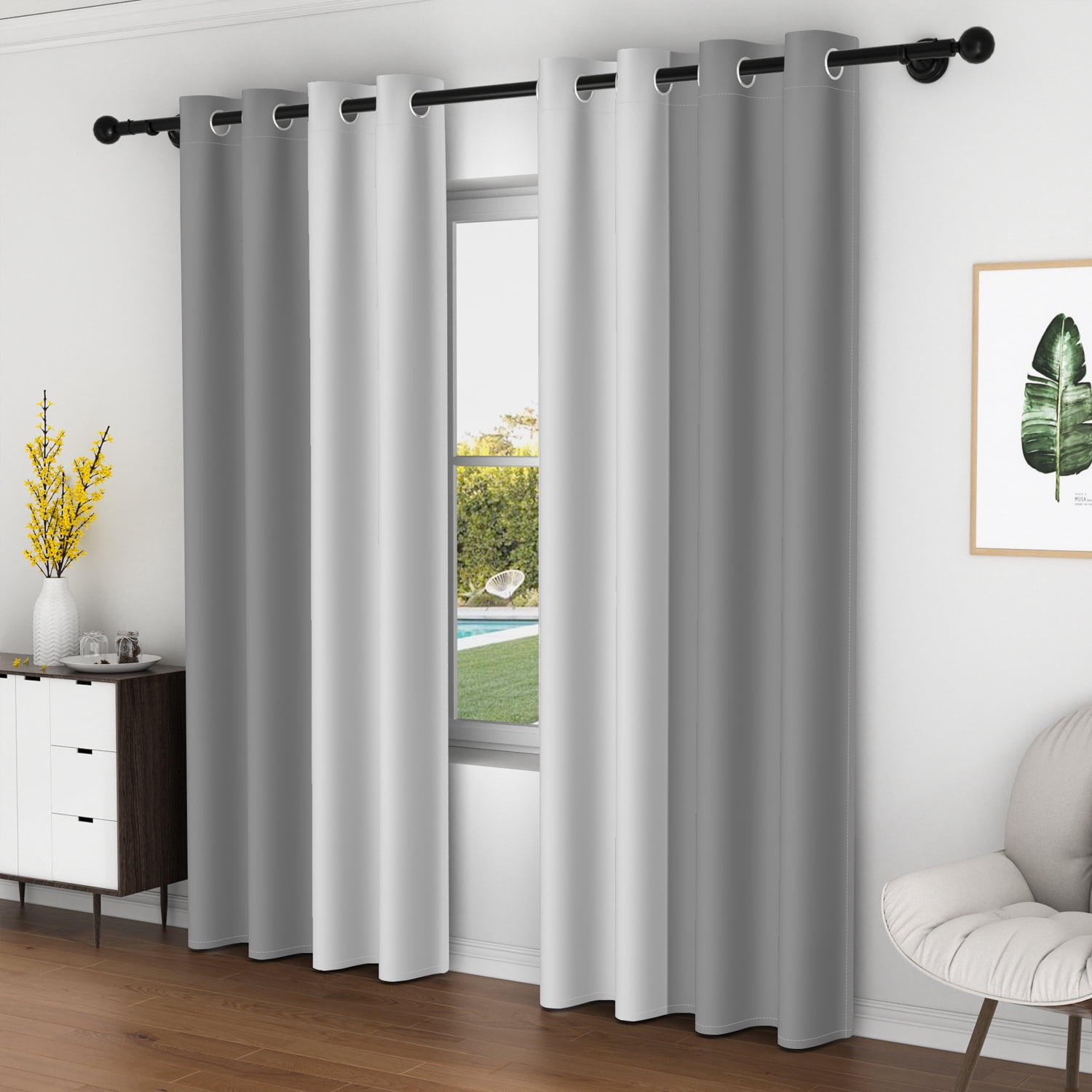 Lfeey Gray Blackout Curtains 63 Inches Long, Room Darkening Grommet Curtains Drapes, 2 Panels Set