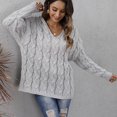 thumbnail image 4 of Lilgiuy Women's V-Neck Casual Solid Color Knit Long Sleeve Hooded Pullover Sweater Top Winter Clothes for 2022, 4 of 5