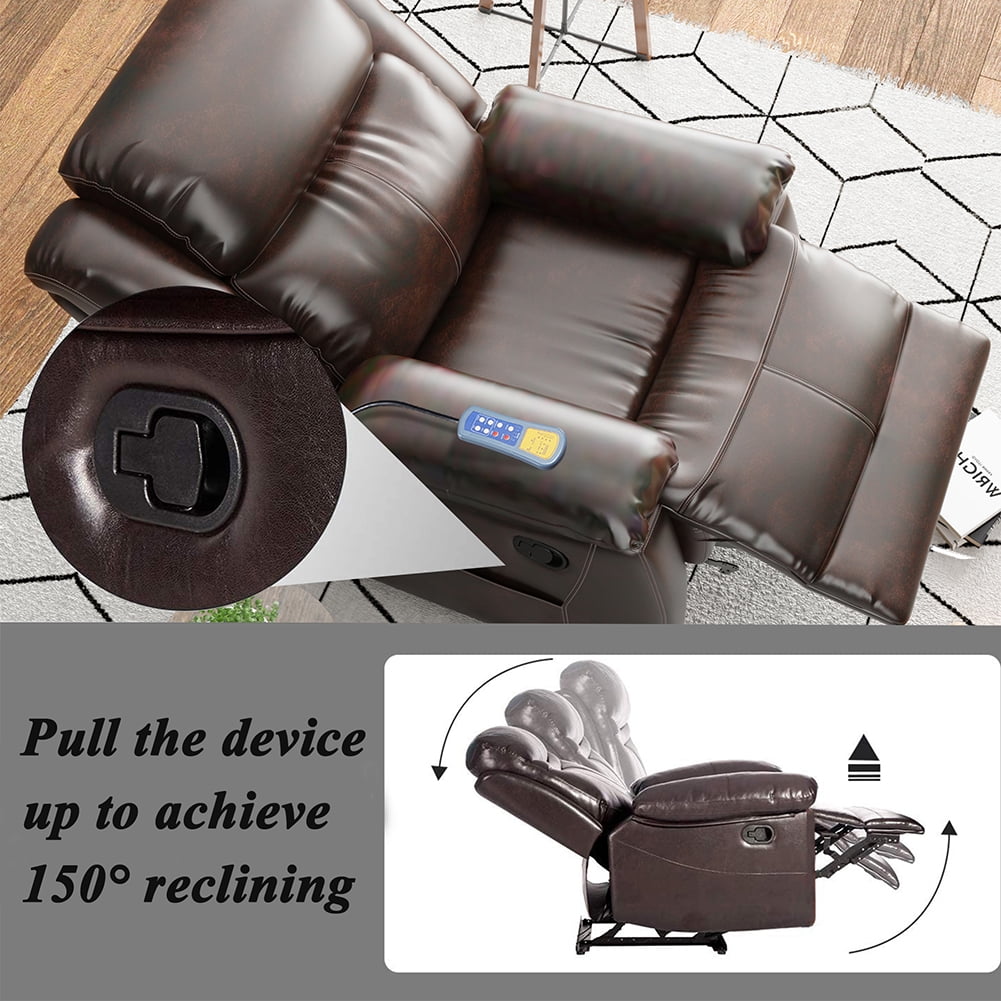 Veryke PU Leather Heated Massage Recliner with 8-Point Vibration, Ergonomic Lumbar Heating Lounge Sofa, Brown