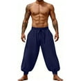 thumbnail image 5 of Tdoqot Mens Harem Pants with Pockets- Baggy Casual Drawstring Cotton Linen Elastic Waist Beach Pants Navy Size L, 5 of 9