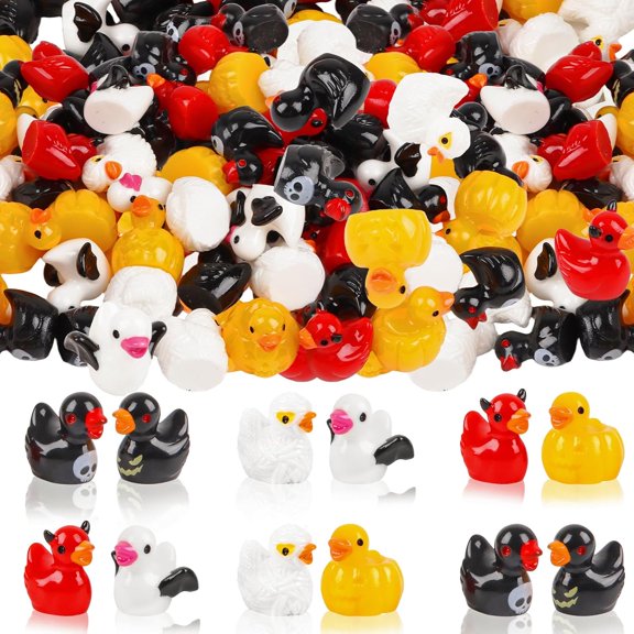 60PCS Tiny Resin Ducks Bulk Pumpkin Miniature Duck Figurines for Halloween Party Favors Dollhouse Garden Decorations DIY Craft