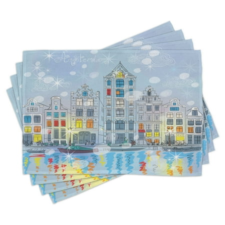 

Christmas Placemats Set of 4 Noel Time at Amsterdam Canal with Historical Famous Buildings North Europe Design Washable Fabric Place Mats for Dining Room Kitchen Table Decor Multicolor by Ambesonne