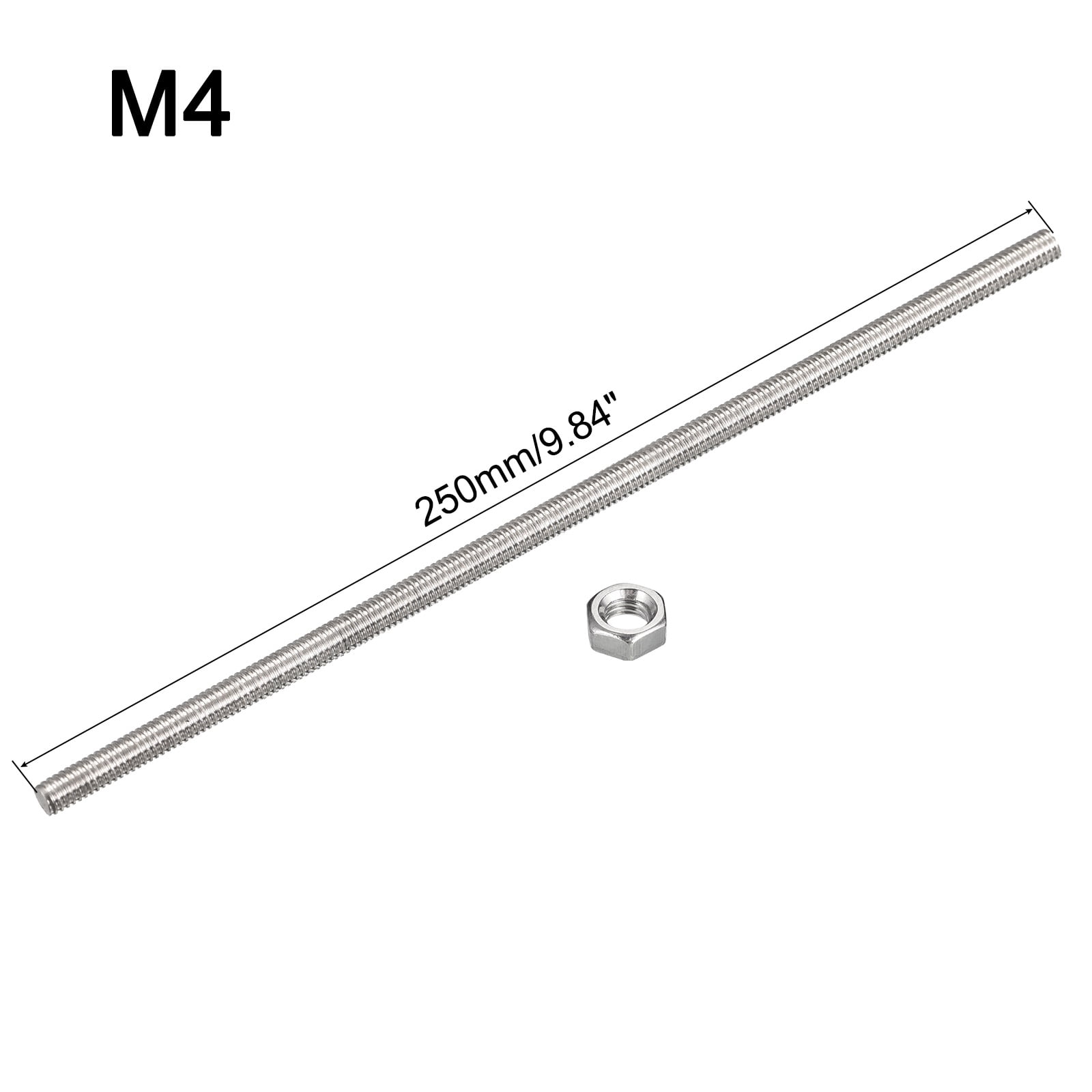 Uxcell 15Pack M4 x 250mm Fully Threaded Rod w 15Pack Hex Nuts, 0.7mm Pitch 304 Stainless Steel Right Hand Threaded Rod