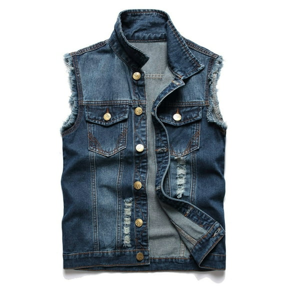 Bmisegm Same Style for Men and WomenDenim Vest Men Lapel Sleeveless Slim Fit Retro Ripped Casual Jean Vest Anorak Jacket Women BU2 6XL