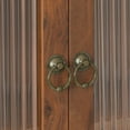 thumbnail image 5 of 24.8" Glass Door Vintage Double Door Wall Cabinet with Three Tiers of Storage, Open Top Shelves and Towel Rack, Retro Wooden Wall-Hanging Cabinet for Bathroom, Kitchen, Dining Room, Brown, 5 of 9