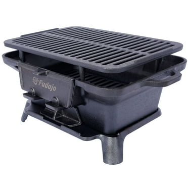 Portable Charcoal Hibachi Grill & Tabletop Skillet - Durable 100% Enameled Cast Iron, Ideal for Camping & Outdoor BBQ