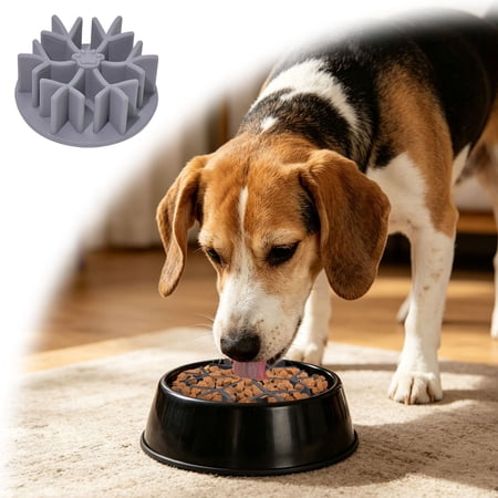 Slow Feeder Bowl Anti‑Gulping Food‑Grade Silicone Feeding Mat Interactive Non‑Slip Pet Dish Easy‑Clean Bowl for Small Dogs Cats Kittens Puppies Gray - S