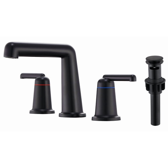ARTIQUA Bathroom Sink Faucets, Matte Black Bathroom Faucets for Sink 3 Hole Widespread, 8 inch ‎Bathroom Sink Faucet Brass with Pop-up Drain 2 Lever Handle for Vanity Rv Lavatory Washbasin