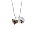 thumbnail image 2 of Delight Jewelry Two-tone Enamel Tiger Print Heart Silvertone Script Initial Disc - & - Charm Necklace, 20"+3", 2 of 4