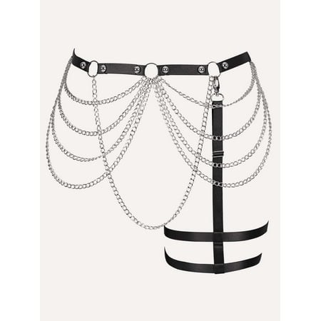 

Black Women s Plus Size Chain Detail Ring Linked Garter L220401D 4XL(20)