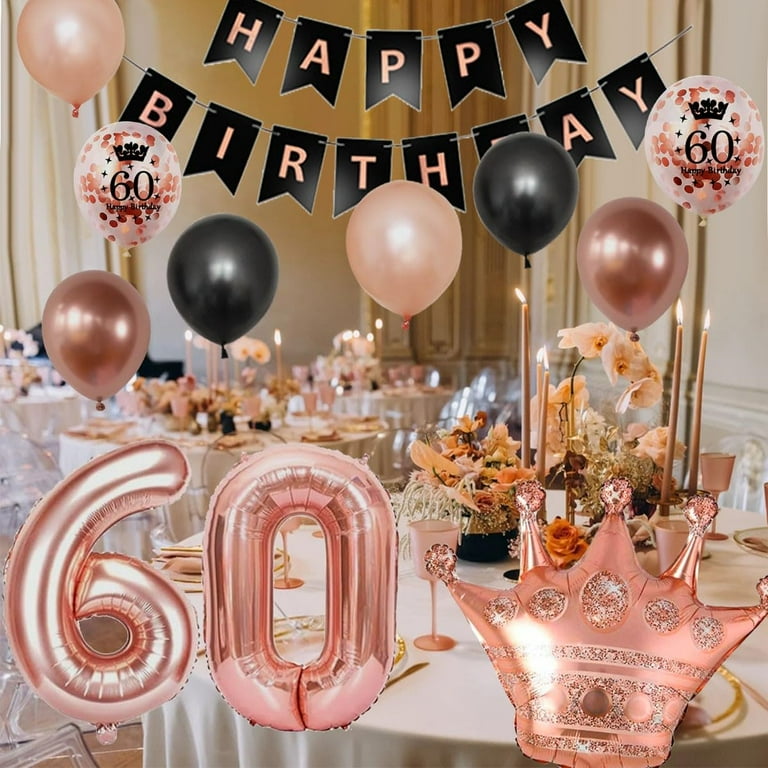 Geekeo 60th Birthday Decorations for Women, Rose Gold and Black