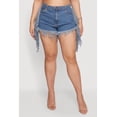 thumbnail image 3 of Women's Plus Size Fringe Hem High Waisted Denim Shorts, 3 of 4