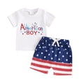 thumbnail image 2 of SonxaHe Outfits for Newborn Boy 4Th Of July Letter Embroidery Short Sleeve Shirt Shorts Baby Summer Party Outfit Set White,Size 6-12 M, 2 of 4