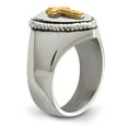 thumbnail image 5 of Primal Steel Stainless Steel with 14 Karat Yellow Gold Accent Antiqued Cross on Shield Ring, 5 of 11