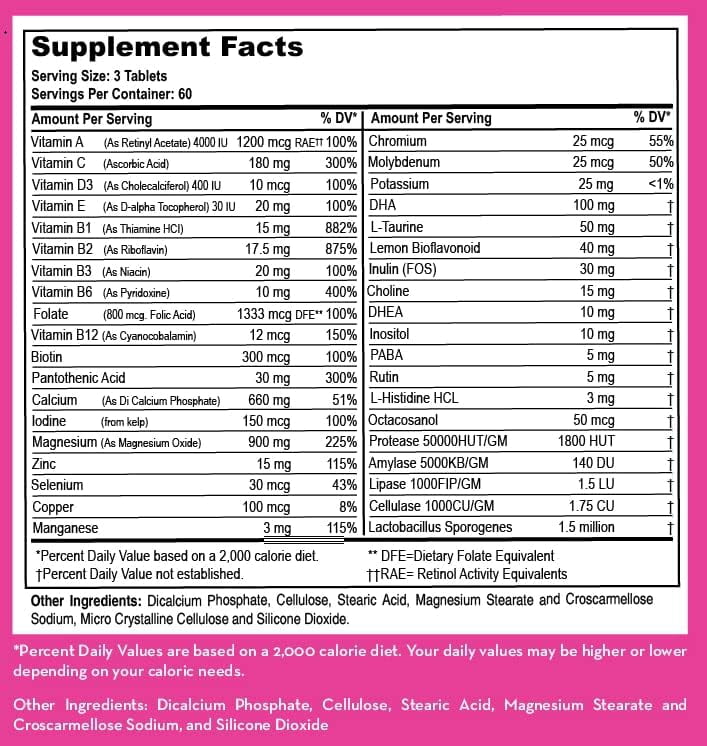 LifeSource Vitamins Pre-Natal Multivitamins with DHA - 180 Tablets for Moms and Babies