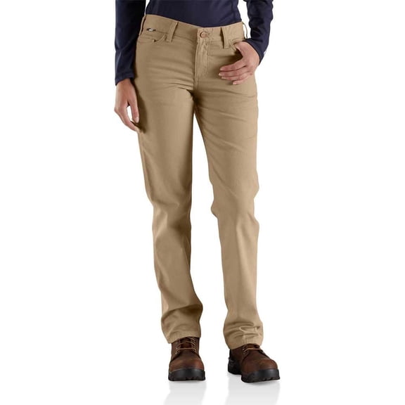 Carhartt Women's Flame Resistant Rugged Flex Canvas Pants, Golden Khaki, 10 Short