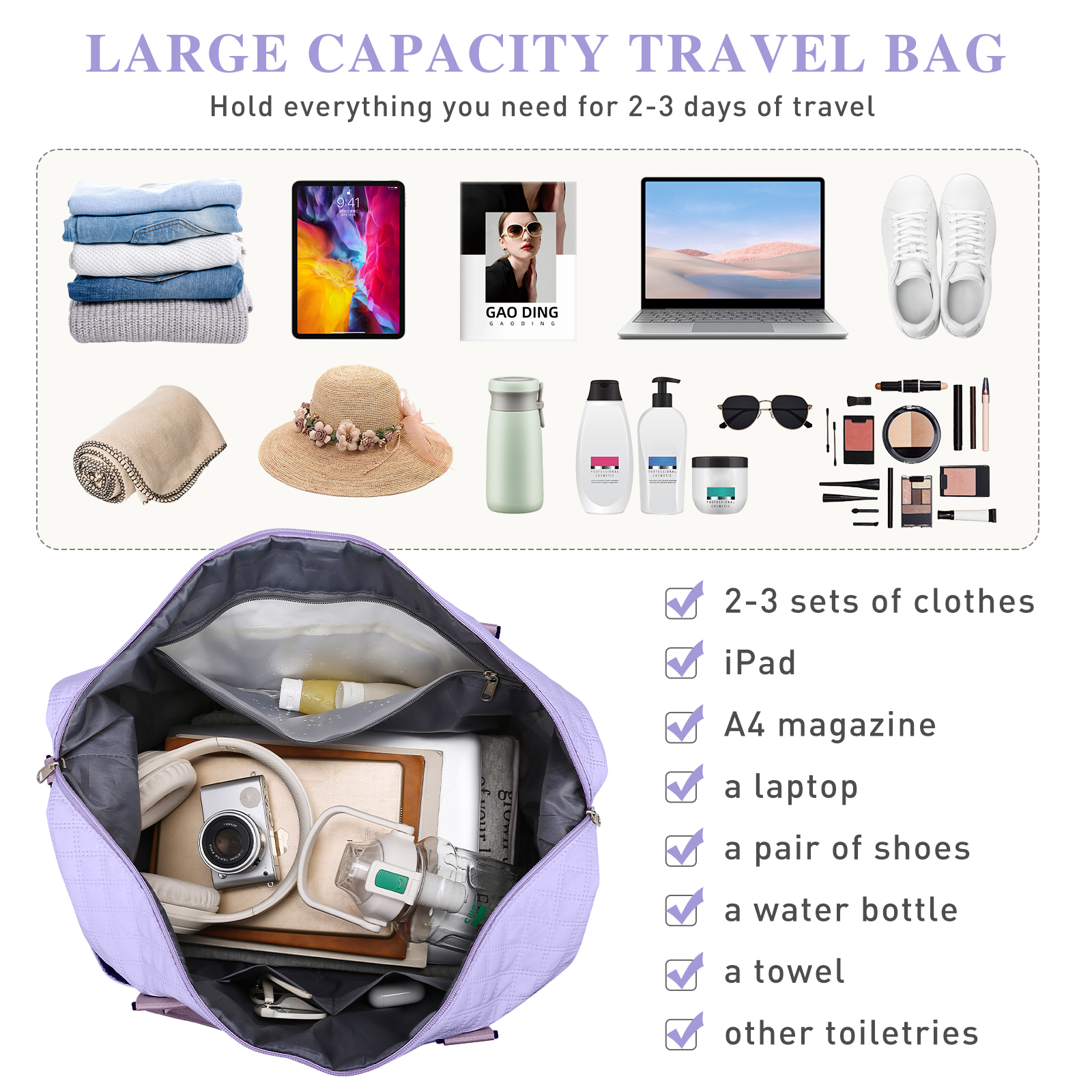 GYNKY Travel Duffle Bag with Shoe Compartment and Wet Pocket for Women, Carry-On photo 6