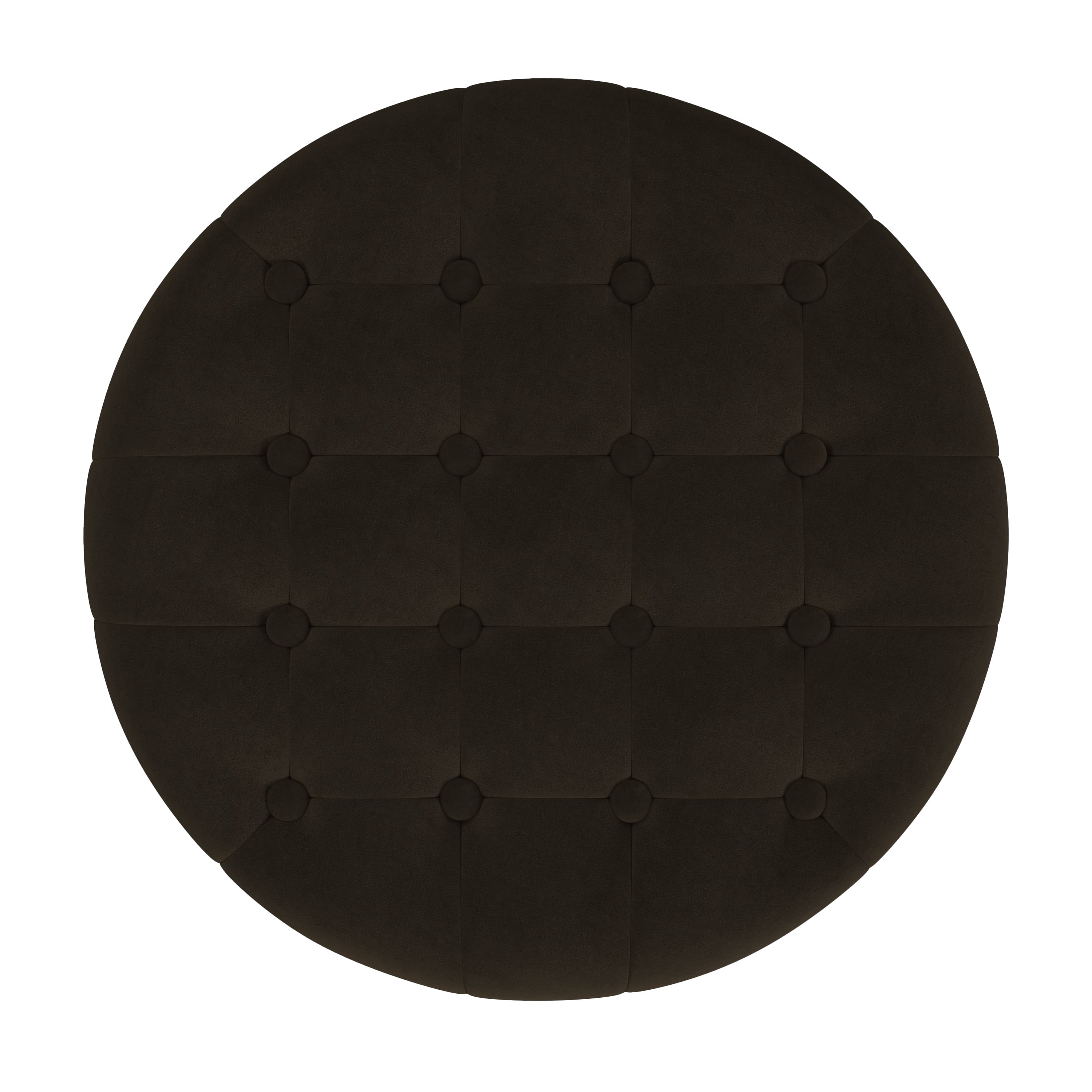 HomePop Small Round Button Tufted Storage Ottoman, Chocolate Brown Velvet