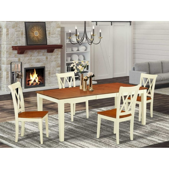 East West Furniture Quincy 5-piece Wood Dining Room Set in Buttermilk/Cherry