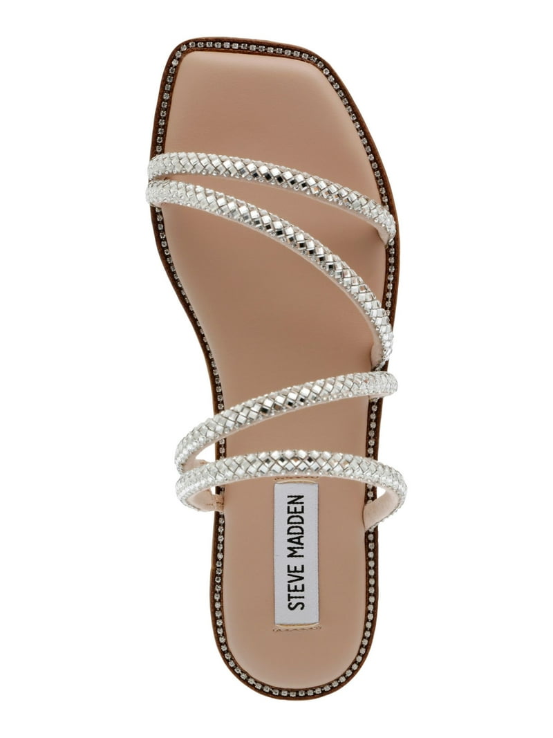 STEVE MADDEN Womens Silver Cushioned Stretch Straps STEVE MADDEN Womens Silver Cushioned Stretch Straps