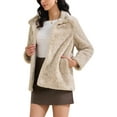 thumbnail image 4 of Women's Faux Fur Coat Lapel Warm Overcoat with Pockets Winter Fluffy Jackets S Khaki, 4 of 6