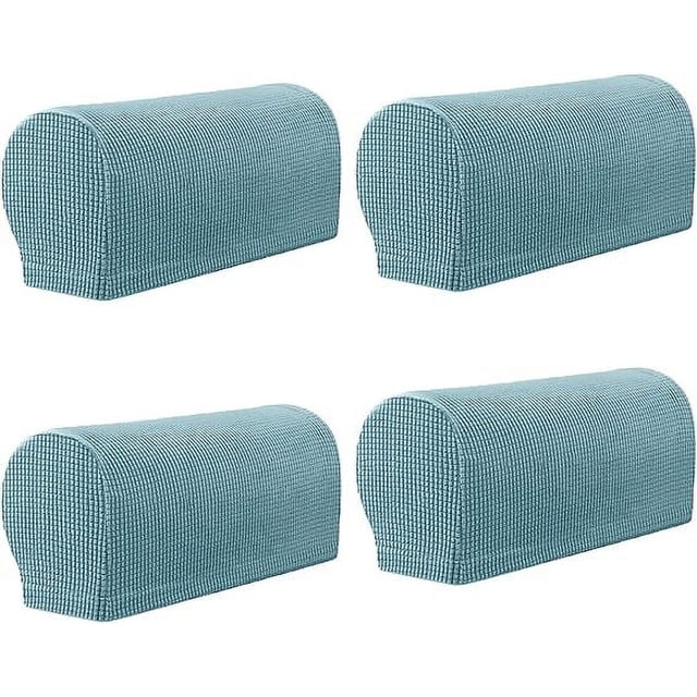 Nvzi 4 Pcs Plaid Stretch Armrest Covers Solid Color Non-Slip Arm Covers for Chairs Couch Sofa Armchair Slipcovers for Recliner Sofa with Twist Pins, Blue B