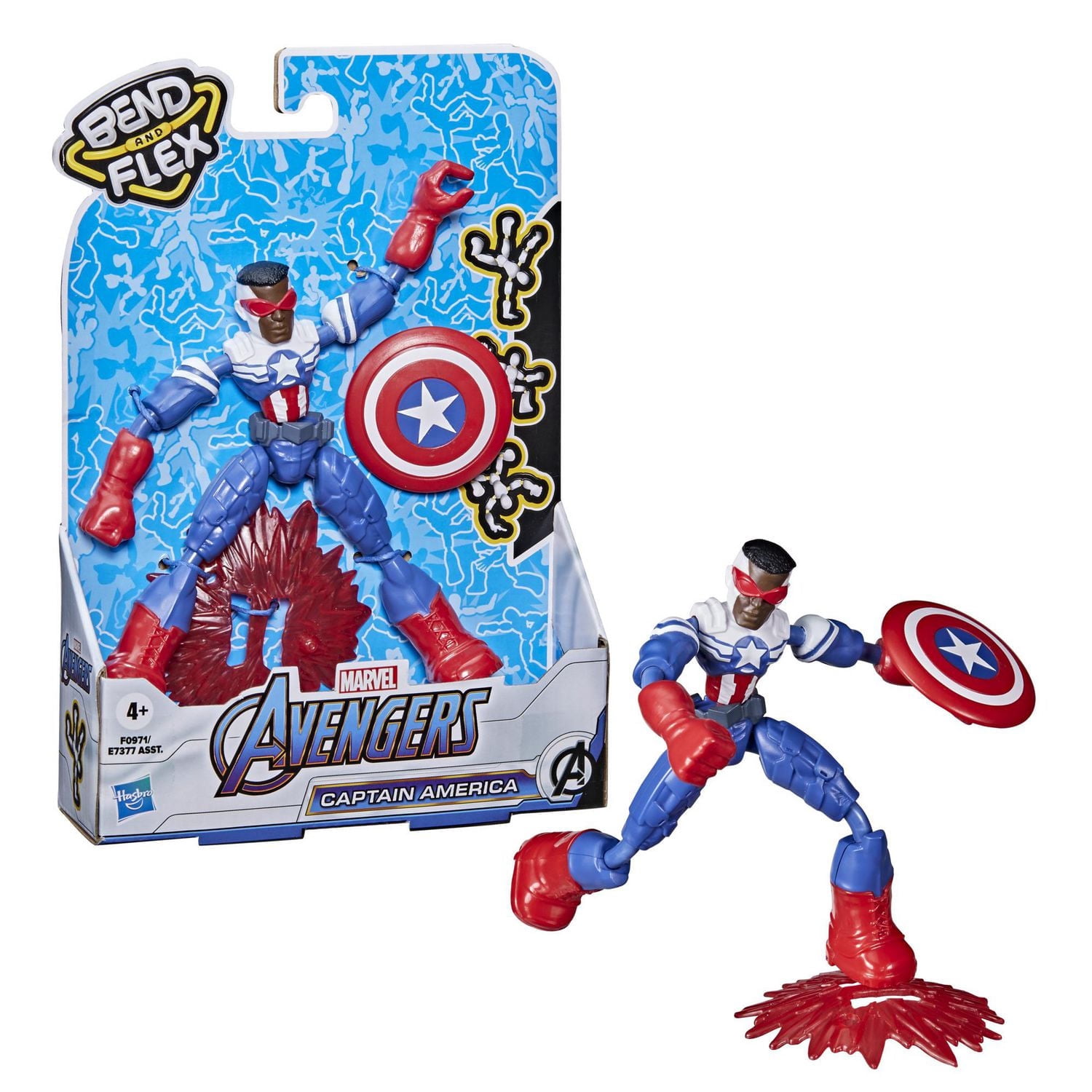 Marvel Avengers Bend and Flex - Figurine flexible de super-héros Captain America de 15 cm, avec accessoire, pour enfants à partir de 6 ans