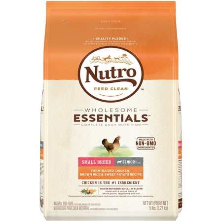 NUTRO WHOLESOME ESSENTIALS Senior Small Breed Dry Dog Food Farm-Raised Chicken, Brown Rice & Sweet Potato Recipe, 5 lb. (Best Dog Food For Small Senior Dogs)