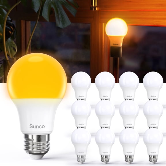Sunco 12 Pack A19 LED Light Bulb, E26, 9W=60W, 1800K Amber Glow, Dimmable