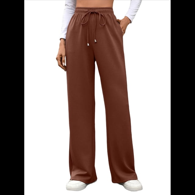 Pantalones Deportivos Casuales para Mujer, de Pierna , Holgados, con Cordón Ajustable, Cintura Alta, Elásticos y Bolsillos. Naranja Rojo L