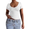 thumbnail image 2 of Womens Short Sleeve Deep V Neck Tops Shirts Fitted Cotton Summer Tshirt Tee White XL, 2 of 9