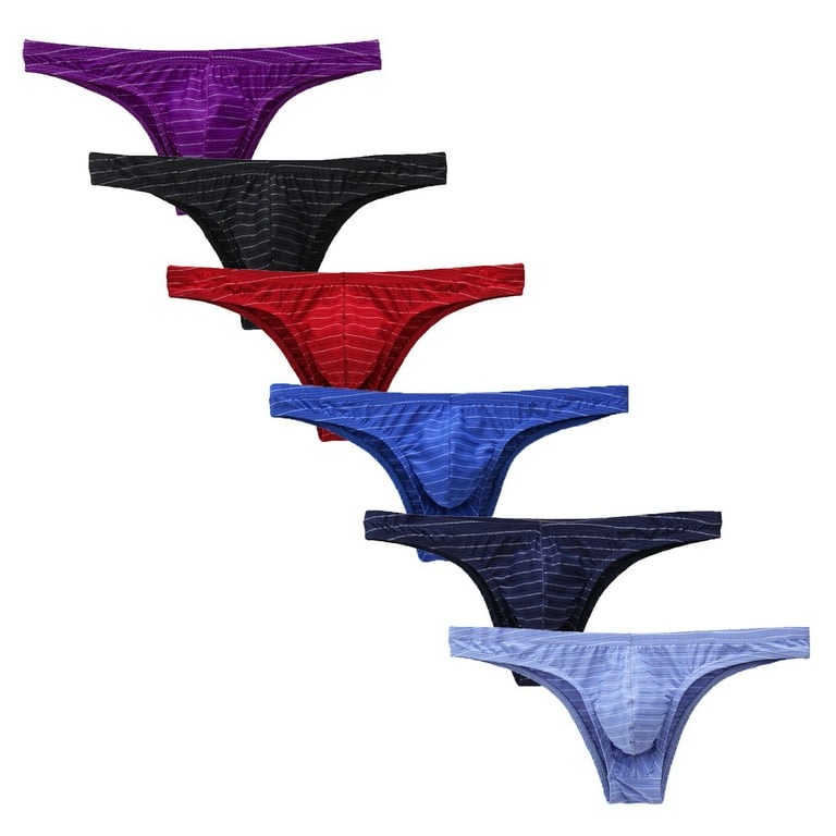 CLZOUD Boxer Briefs for Men Multicolor Acrylic Striped Men's Half Briefs  6PC Waist Low Panties Color Bikini Men's Underwear L 
