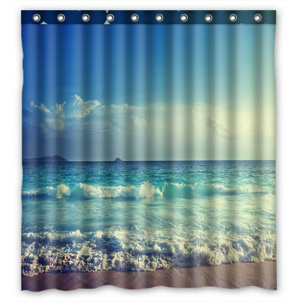 PHFZK Ocean Wave Shower Curtain, Seychelles Beach in