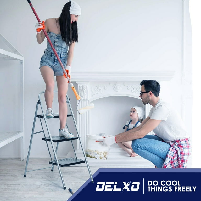 Free Shipping Delxo Folding Portable Steel Non Slip 3 Step Stool Stepladder Gray Walmart Walmart