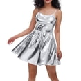thumbnail image 2 of Levmjia Women's Dress Shiny Gold Foil Party Round Neck Dress Solid Color Sleeveless A-Line Birthday Performance Party Casual Outfit, 2 of 6