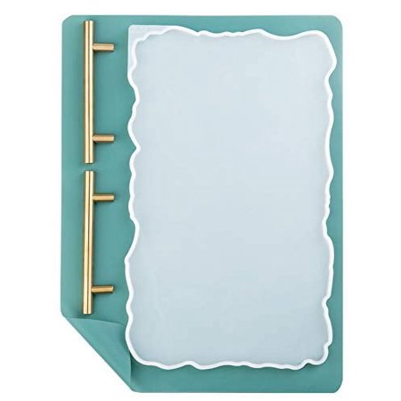 Booshow Silicone Resin Tray Mold Geode Agate XL Silicone Tray Mold & Gold Handles with A3 Extra Large Silicone Sheet for DIY Crafts, Epoxy Resin Casting Molds for Making Faux Agate Tray,Serving Board