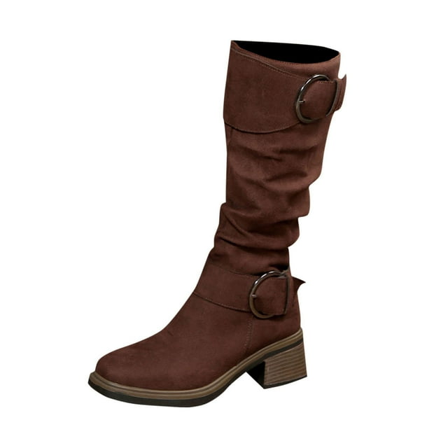 Bottes d'Hiver pour Femmes, Mode Décontractée Multicolore Boucle Talon Texturé Longues Automne Hiver, Bottes pour Femmes