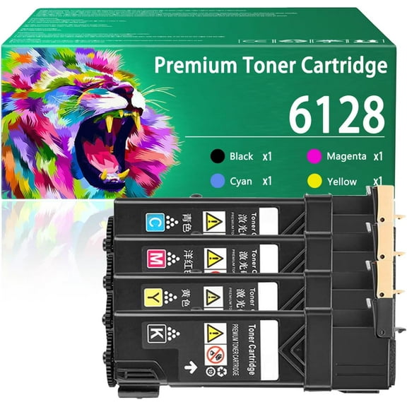 Phaser 6128 Toner Cartridge Compatible for Xerox 106R01455 106R01452 106R01453 106R01454 Toner Cartridges Work for Xerox Phaser 6128 6128N Printers