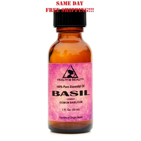 BASIL ESSENTIAL OIL LINALOOL AROMATHERAPY 100% PURE GLASS BOTTLE 1 OZ, 30 ml