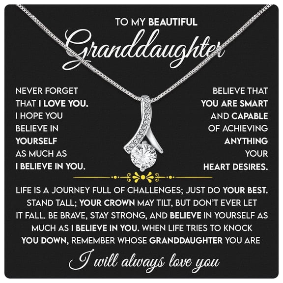 Granddaughter From Grandma Grandpa - To My Granddaughter Necklace With Heartfelt Message & Elegant Box, Jewelry Birthday, Graduation, Valentines, Mothers Day #72, White Alluring Necklace