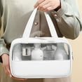 thumbnail image 5 of Bolsa de cosméticos transparente con costura grande, bolsa de cosméticos de baño de PVC, PU, impermeable, gran capacidad, blanca, 5 of 5