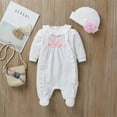 thumbnail image 3 of Springcmy 2Pcs Newborn Baby Girl Clothes 3D Flower Romper Jumpsuit Long Sleeve Ruffled Footie Bodysuit Hat Outfit Gifts Set White 4-6 Months, 3 of 7
