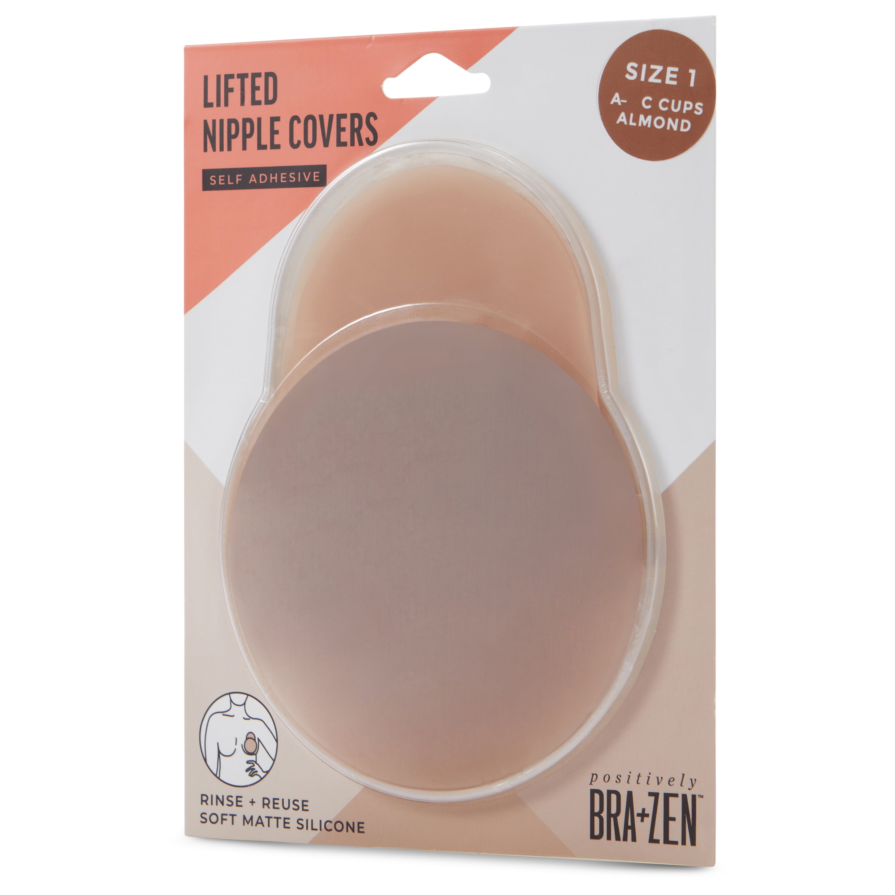 Positively BRA+ZEN Reusable 100% Silicone Breast Stick-on Adhesive Nipple Cover Pasties with Lift Tab