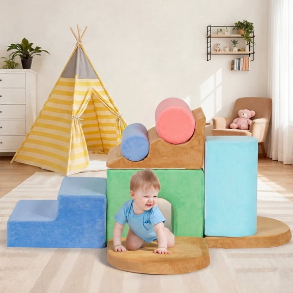 Naipo 8-Piece Foam Climbing Toys for Toddlers Machine-washable Cover Climbing Set Colorful Indoor Foam Climbing Blocks for Toddler Boys & Girls