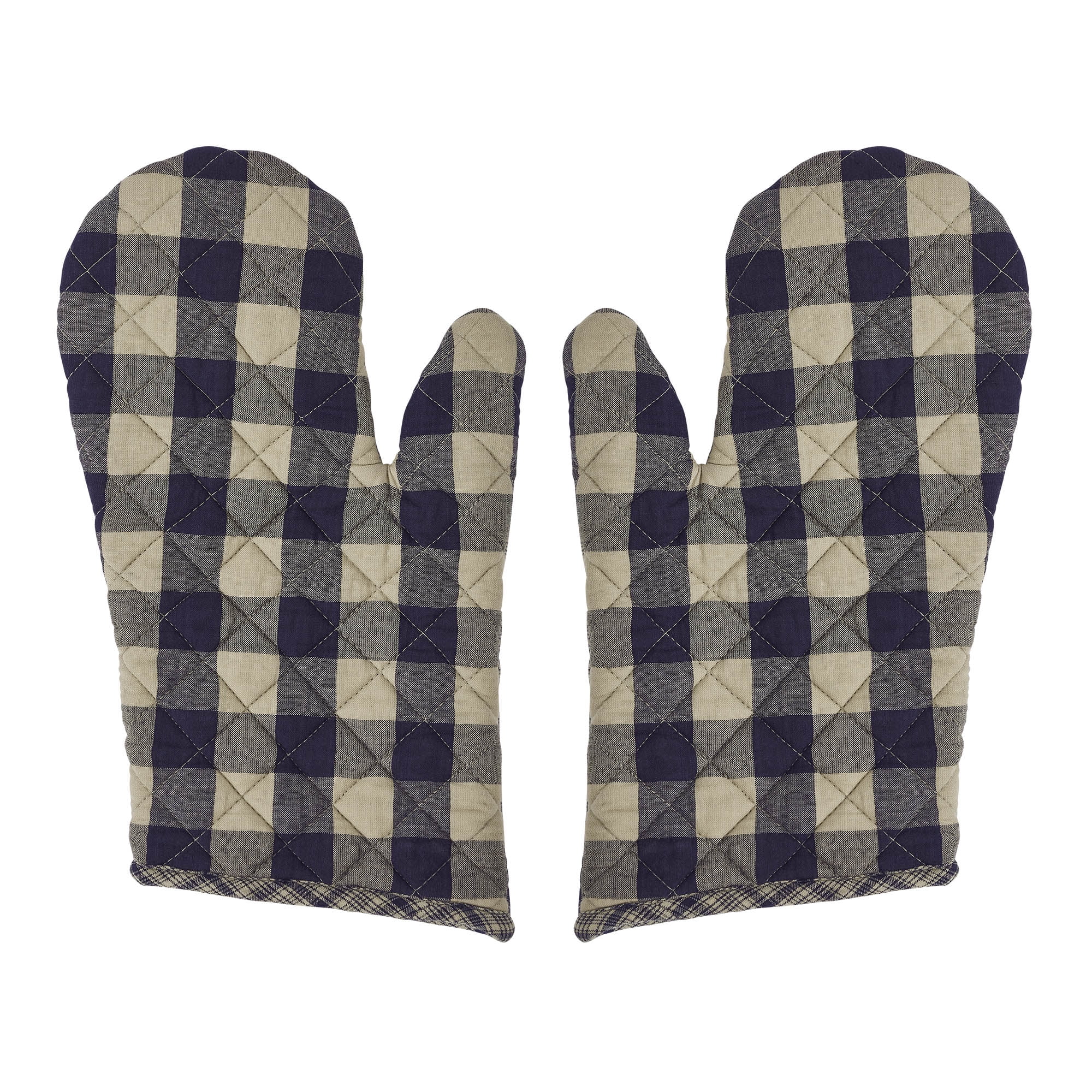 VHC Brands Cotton Oven Mitt Set of 2, Appliqued, Heat Resistant, Baking Glove Pot Holder, Kitchen Mitts, My Country Collection, 12.5x8, Navy