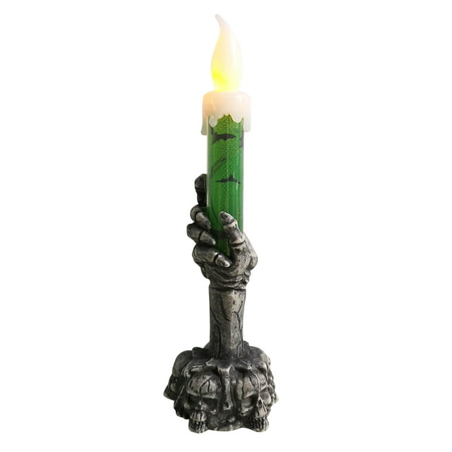Amdohai LEDs Dancing Flickering Flameless Candlelight Ambient Lamp with Skull Ghost Pattern Spooky Night Light Table Centerpiece for Halloweens Celebration Themed Party Decoration