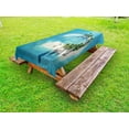 thumbnail image 1 of Island Outdoor Tablecloth, Picture of Atoll Ring Shaped Island Covered with Palm Trees in Middle of Ocean, Decorative Washable Fabric Picnic Tablecloth, 58 X 120 Inches, Blue Ivory Green, by Ambesonne, 1 of 2
