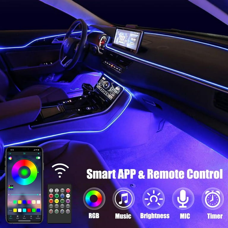 Interior Car LED Strip ZS23 Lights with Wireless APP & Remote Control,  LEDCARE 9 in 1 RGB Car Ambient Lighting Kit with 4 Under Dash Lights & 5  Fiber Optic LED Strips